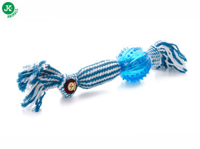 JK ANIMALS bavlněný pískací uzel s TPR míčem, modrý, 33 cm | © copyright jk animals, všechna práva vyhrazena