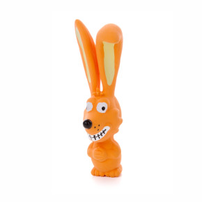 Latexový ušatý pejsek, oranžový, pískací hračka pro psy, 17 cm, ideální pro aktivní hru