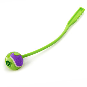 Házedlo s tenisovým míčkem, fialovo-zelené, 50 cm, ideální pro aktivní hru se psem