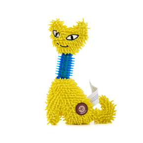 Plyšová kočka "mop" s TPR krkem, pískací hračka pro psy, žlutá, 23 cm, jemný froté materiál