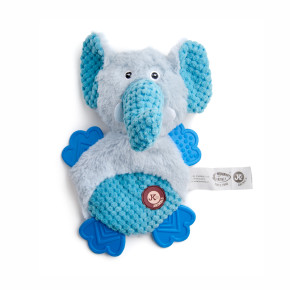 Plyšový slon s TPR packami, šustící a pískací hračka pro štěňata, modro-šedý, 23 cm, jemný hebký materiál