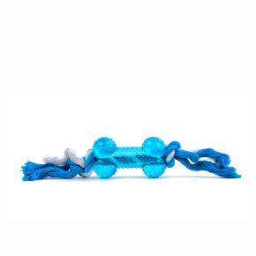 TPR - Bavlněný uzel s kostí - modrý, odolná (gumová) hračka z termoplastické pryže