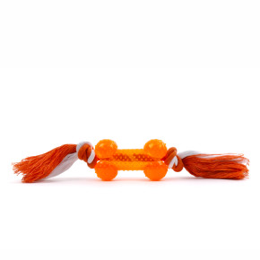 TPR - Bavlněný uzel s kostí - oranžový, odolná (gumová) hračka z termoplastické pryže