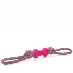 Bavlněné přetahovadlo s TPR kostí, růžovo-šedé, hračka pro psy na přetahování, 2,5 cm, ideální pro aktivní hru