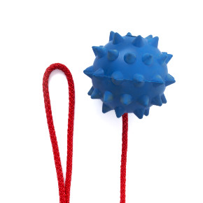 Míček ježek z tvrdé gumy na provaze, hračka pro psy, 9 cm, ideální pro aktivní hru