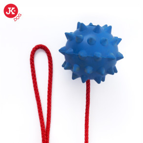JK ANIMALS hračka z tvrdé gumy Míček ježek 9 cm + šňůra 60 cm modrý | © copyright jk animals, všechna práva vyhrazena