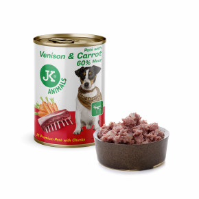 JK Premium Venison & Carrot, Paté with Chunks, 60 % Meat, zvěřina s mrkví, prémiová konzerva pro psy, 400 g