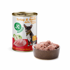 JK Premium Turkey & Apple for Puppies, Paté with Chunks, 60 % Meat, krůtí s jablky, prémiová konzerva pro štěňata, 400 g