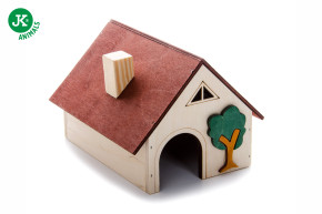 JK ANIMALS, Dřevěný domek se stromkem a komínem pro křečky, 14×10×11 cm © copyright jk animals, všechna práva vyhrazena