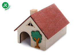 JK ANIMALS, Dřevěný domek se stromkem a komínem pro křečky, 14×10×11 cm © copyright jk animals, všechna práva vyhrazena