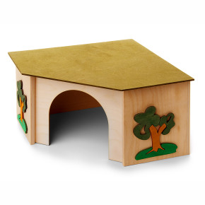 Dřevěný domek pro králíky, 27×27×15 cm, rohový domek z překližky pro králíky