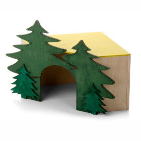 Dřevěný domek Les pro králíky, 19,5×19,5×19 cm, rohový domek z překližky pro králíky