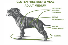 Sam's Field Gluten Free Beef & Veal Adult Medium, superprémiové granule pro dopělé psy středních plemen, 13 kg (Sams Field bez lepku) © copyright JK ANIMALS, všechna práva vyhrazena