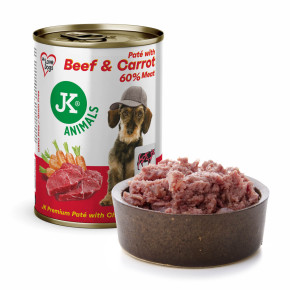 JK Premium Beef & Carrot, Paté with Chunks, 60 % Meat, hovězí s mrkví, prémiová konzerva pro psy, 400 g
