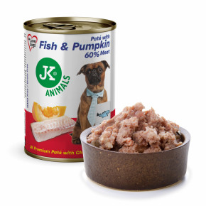 400 g, 1+1 Pro útulky, JK Premium Fish & Pumpkin, Paté with Chunks, 60 % Meat, ryba s dýní, prémiová konzerva pro psy
