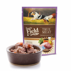 Sam's Field True Meat Duck & Turkey with Linseed Oil, šťavnatá masová kapsička kachní a krůtí maso se lněným olejem pro psy, 260 g (superprémiové kapsičky pro psy)