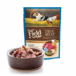 Sam's Field True Meat Lamb with Rice & Pea, šťavnatá masová kapsička jehněčí maso s rýží a hrachem pro psy, 260 g (superprémiové kapsičky pro psy)