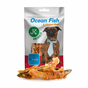 Sušená mořská ryba obalená kuřecím masem, 80 g, masový pamlsek pro psy (Ocean Fish with Chicken Meat Snack)