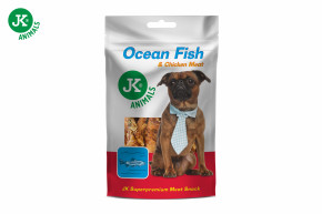 JK ANIMALS, Sušená mořská ryba obalená kuřecím masem, masový pamlsek pro psy (Ocean Fish with Chicken Meat Snack), 80 g © copyright jk animals, všechna práva vyhrazena