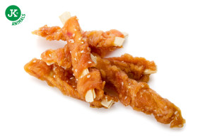 Sušené kuřecí maso s treskou a sezamem, masový pamlsek pro psy (Chicken & Cod with Sesame Meat Snack), 80 g © copyright jk animals, všechna práva vyhrazena