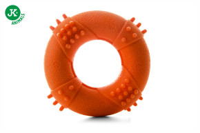 JK ANIMALS, kruh s bodlinami a pískací kost z TPR pryže, oranžová, velmi odolná hračka © copyright jk animals, všechna práva vyhrazena