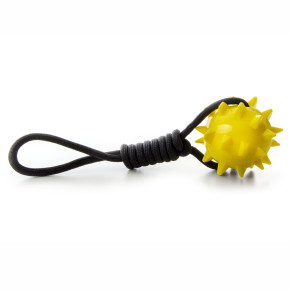 Přetahovadlo z nylonu s TPR míčem s bodlinami, pískací, 39 cm, černo-žluté