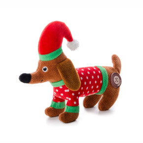 Plyšový jezevčík X-Mas, 17 cm, plyšová pískací vánoční hračka pro psy