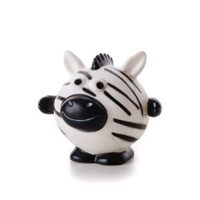 Vinylový míč zebra, bílá pískací hračka pro psy, 10 cm, ideální pro aktivní hru