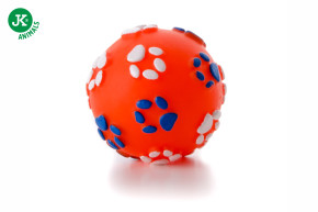 JK ANIMALS, vinylový míč tlapky, červená pískací hračka pro psy, ideální pro aktivní hru, 5 cm © copyright jk animals, všechna práva vyhrazena