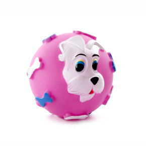 Vinylový míč pejsek, růžová pískací hračka pro psy, 9 cm, ideální pro aktivní hru