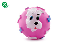 JK ANIMALS, vinylový míč pejsek, růžová pískací hračka pro psy, ideální pro aktivní hru, 9 cm © copyright jk animals, všechna práva vyhrazena