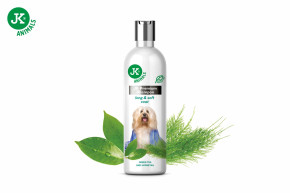 Prémiový šampon pro dlouhou a jemnou srst, 250 ml, s výtažky ze zeleného čaje a přesličky rolní © copyright jk animals, všechna práva vyhrazena